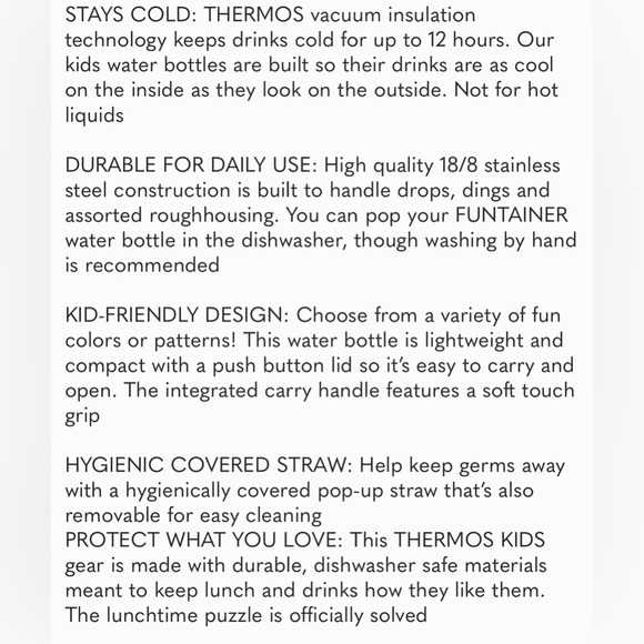 THERMOS BABY TODDLER 10oz Stainless Steel Vacuum Insulated Straw Bottle Rose NEW - Picture 2 of 4